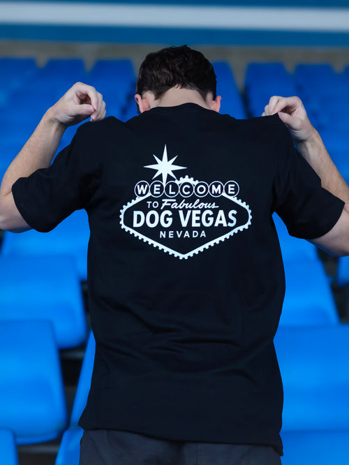 DOG VEGAS TEE - WHITE LOGO ON BLACK