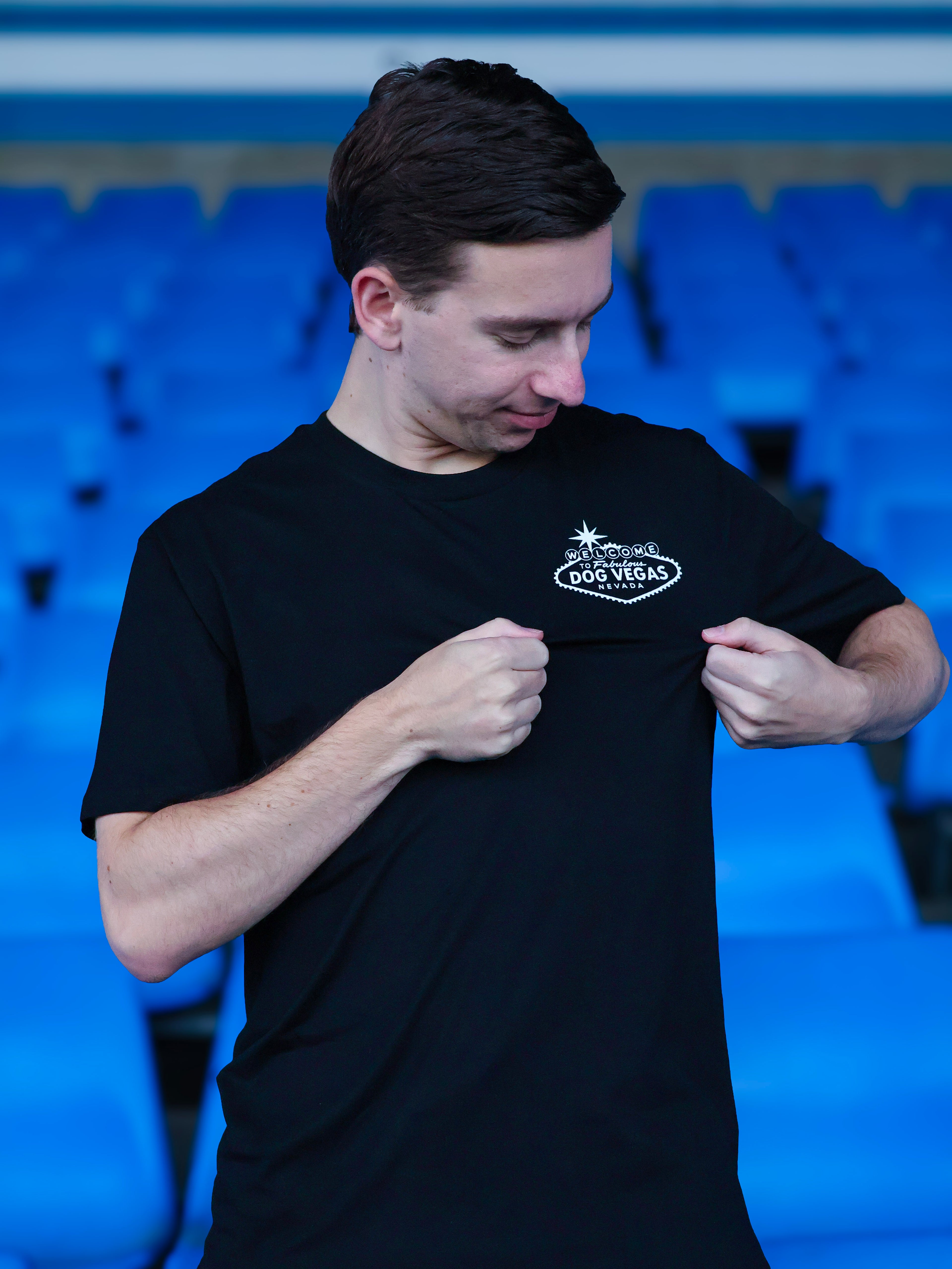 DOG VEGAS TEE - WHITE LOGO ON BLACK